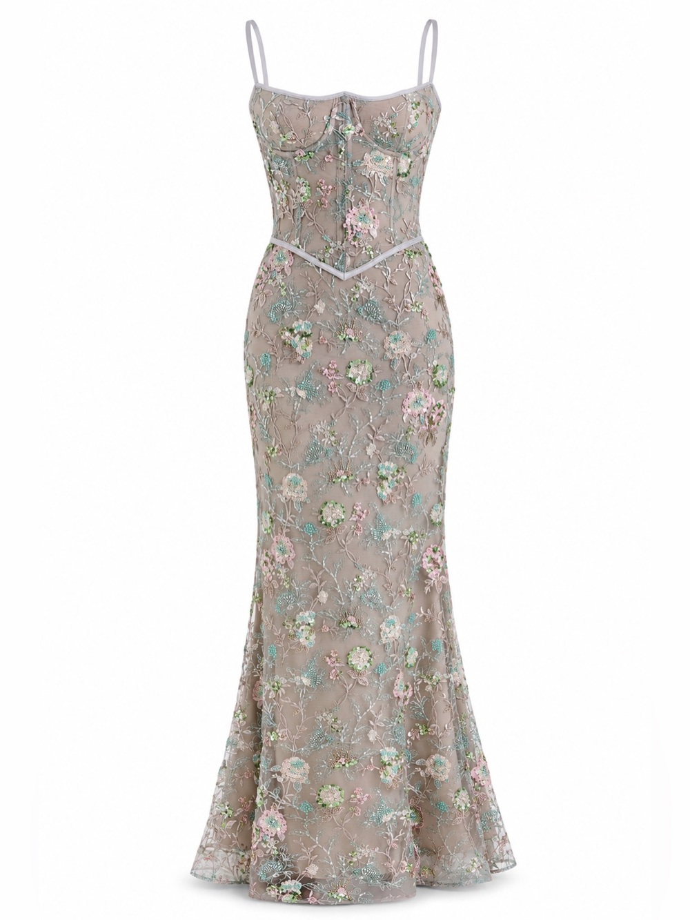 HOUSE OF CB Naima Silver Embellished Beaded Corset Maxi Dress -Medium (Cup A-C)